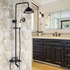 There are two types of common shower pans: Classic Vintage Bathroom Exposed Rainfall Shower System Handheld Shower Antique Black Shower Faucet Sets Shower Faucet Black Shower