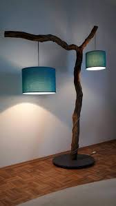 Stehlampe Astlampe Mit Zwei Textil Lampenschirmen In Turkis Ast Lampe Stehlampe Lampe