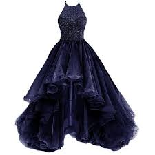 Amazon Com Tbgirl Women S High Low Beading Navyblue Organza Halter Liked On Polyvore Featur Halter Prom Dresses Simple Prom Dress High Low Cocktail Dress