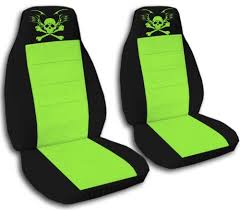 2 Pirate Seat Covers Black And Lime Green With A Lime Green Pirate Skull Seat Covers For A 2000 Vw Beetle Ple Cute Car Seat Covers Jeep Seat Covers Pink Jeep