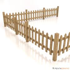 An uninterrupted line of boards stretches as far as the fence line runs with supporting posts. Wood Fence 01 V2 Modular Assembly Strata