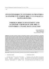Clasificare produs intern brut (2018). Pdf Foreign Direct Investment And Economic Growth In The Bric T Countries A Panel Data Analysis