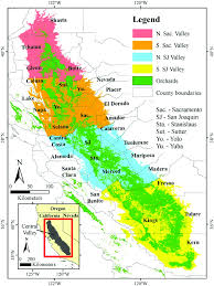 Almond trees highlighted by their green leaves stand out in manteca months before growers harvest the nut. Overview Of California S Central Valley Showing The Distribution Of Download Scientific Diagram