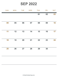 Blank September Calendar 2022 Editable Whatisthedatetoday Com