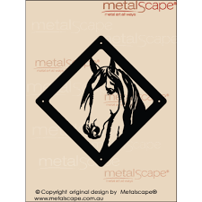 A bonded marble wall plaque featuring a horses head looking to the left. Wall Plaque Horse Head Metalscape Gardenscape Metal Garden Art