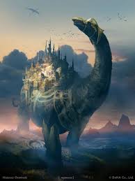 Titanosaur Fortress Fantasy Landscape Fantasy Artwork Fantasy World