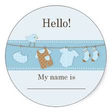 Blue Bird On A Clothesline Baby Shower Name Tag Baby Boy Shower Baby Shower Boy Shower