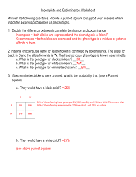 Use this information to help you complete each section below. Incomplete And Codominance