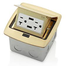 Quad receptacle 15amp 125volt, gray. Leviton Pop Up Floor Box With Dual Type A 3 6 Amp Usb Charger 20 Amp Outlet Brass Pfus2 Br The Home Depot
