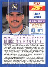 1990 Score #532 Joey Meyer VG Milwaukee Brewers