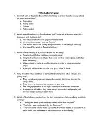 The Lottery By Shirley Jackson Quiz Scr Shirley Jackson Constructed Response Questions Quiz