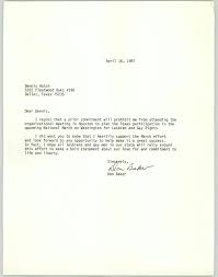 If you cannot attend would you please send someone in your place who has the authority to make decisions as due to the number of people invited we are unable to change the date or time. Letter From Don Baker To Dennis Hatch Informing Him Of Inability To Attend Meeting The Portal To Texas History