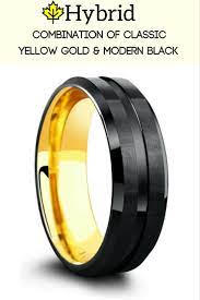 Modern Class Mens Wedding Rings Unique Yellow Gold Mens Wedding Ring Black Tungsten Wedding Band