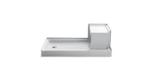 The enameled and recessed apron offers easier access and custom storage under the bath. K 1977 Tresham Shower Base With Seat And Left Hand Drain Kohler