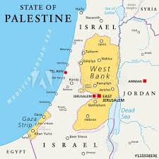 Keep dreaming and planning your vacation, hoping that we will safely travel again! State Of Palestine With Designated Capital East Jerusalem Claiming West Bank And Gaza Strip Political Map With Borders And Important Places Most Areas Are Occupied By Israel English Labeling Stock Vector