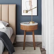 Nathan James James Brown Walnut Wood White Faux Marble Top Round Storage Accent Sofa Side Table End Table 9 In 2020 Marble Side Tables Sofa Side Table Marble Table Top