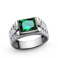 Men S Emerald Ring With Genuine Diamonds 925 Sterling Silver Emerald Ring For Men Green Gemstone Ri Mens Gemstone Rings Mens Emerald Rings Mens Sapphire Ring