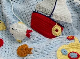 Sea Life Crochet Baby Blanket Blue Nursery Bedding