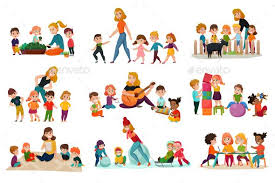 Kindergarten Icons Set With Playing Children Symbols Flat Isolated Vector Illustration