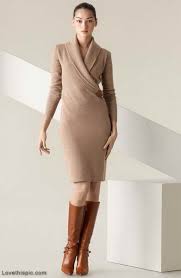 Sweater Wrap Dress With Boots Fashion Dress Winter Autumn Boots Fall Tan Sweater Brown Beige Wrapped Sweater Dress Sweaters Wrap Sweater Dress