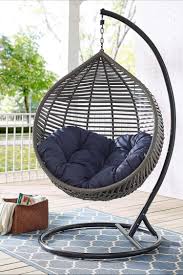 Modway Garner Outdoor Patio Wicker Rattan Teardrop Swing Chair In Gray Navy In 2020 Patio Swing Chair Hanging Chair Outdoor Swinging Chair