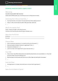 Download This Example Script For Great Morning Announcements At School Morning Announcements Announcement Leadership Activities