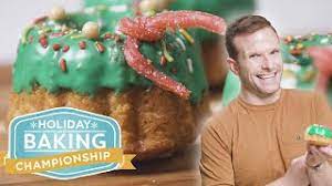 From a light angel food cake to a tiered gingerbread cake with luscious eggnog glaze, plan out your dessert spread with these delicious christmas cake recipes. Mini Spiced Bundt Cake Wreaths With Zac Young Holiday Baking Championship Food Network Youtube