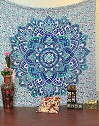 Bohemian wall hangings ukg workforce dimensions. Indian Hippie Bohemian Psychedelic Ombre Floral Blue Green Queen Size Large Mandala Wall Hanging Tapestry Dorm 84x90 Inches 215x230 Cm Buy Online In Gibraltar At Gibraltar Desertcart Com Productid 41499532