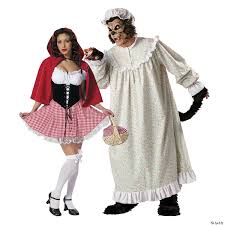 Faux fur bodysuit with attached tail, character mask with faux fur, paws with faux fur, faux fur shoe cover. Adult S Big Bad Wolf Red Riding Hood Couples Costumes Oriental Trading