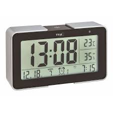 A classic wooden alarm clock: Digital Radio Controlled Alarm Clock With Various Alarm Sounds Melody Tfa Dostmann