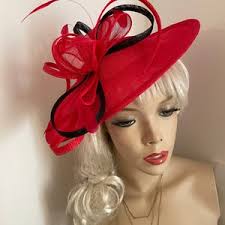Caprilite Red and Black Sinamay Disc Saucer Fascinator Hat for Women  Weddings Headband