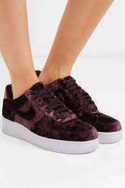 Nike Air Force 1 Metallic Faux Leather Trimmed Crushed Velvet Sneakers Purple Affiliate Velvet Sneakers Faux Leather Heels Women Shoes