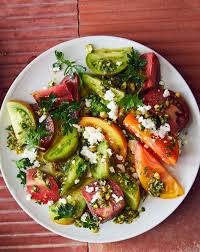 Tomato Salad With Feta And Pistachios Recipe Epicurious Feta Salad Recipe Tomato Recipes Feta Recipes