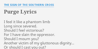 Here is an explanation that i find someway makes sense from youtube comments by pham chau a man who falls in love at first sight with a pretty girl. Purge Lyrics By The Sign Of The Southern Cross I Feel It Like