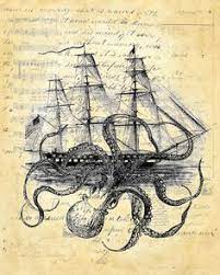Hunting monster in gameplay : Octopus Cuddlefish Kraken Attack Ship Ocean By Paperrescuedesigns Ship Tattoo Nautical Art Ship Drawing
