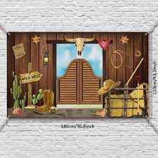 Cowboy & western themed decor. Buy Western Party Supplies Large Fabric Saloon Yeehaw Western Scene Setters For Western Themed Wooden House Barn Banner Cowboy Decoration Photo Booth Backdrop Background Wild West Online In Turkey B07sr3wz15
