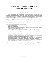 Penerapan sistem produksi makanan khas daerah berdasarkan daya dukung daerah. Pdf Perencanaan Pemasaran Ukm Kebab Madina An Nur