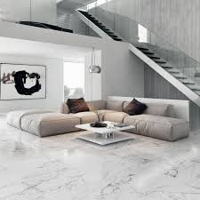 Salon En Carrelage Aspect Marbre Blanc Decoration Interieur Maison Deco Maison Moderne Deco Salon Blanc