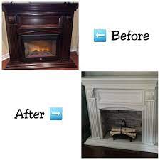 Paint was bought from wilko satin moonlight. Beautiful But Super Dated Mahogany Fireplace Refreshed With White Fusion Mineral Paint A New Box An Faux Fireplace Diy Portable Fireplace Wooden Fireplace