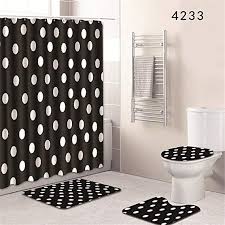 Black And White Bathroom Mat Sets Amazon Com Oyeahbridal Set Of 4 Art Design Theme Shower Curtain And Bath Mat Set Black White Polka Dot Decor Waterp Rug Sets Polka Dot Decor Bathroom Curtains