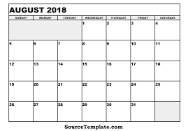Free 5 August 2018 Calendar Printable Template Holidays Source Template Calendar August Calendar Calendar Printables