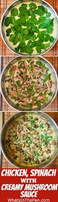Chicken And Spinach In Creamy Mushroom Sauce Easy Weeknight Dinner Recipe Weeknight Dinner Recipes Easy Recipes Chicken Recipes