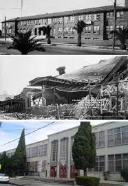 Benjamin Franklin Junior High Before After Earthquake 33 Note Orange Avenue Is The Original Street The Long Beach California Historic Buildings Long Beach