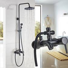Wandmontage 8 Regendusche Wasserhahn Mit Handbrause Schwarz Bad Und Brausemischer Kits Messingwanne Kann Heiße Und Kalte Wasserhähne