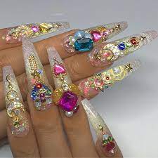 Femi Beauty On Instagram Sailor Moon Nails Tutorial Is Up On My Youtube Channel Link In Bio S Moon Nails Sailor Moon Nails Bling Acrylic Nails