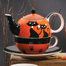 Halloween Black Kitty Kats Tea For One Set Tea Pots Tea Tea Time