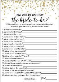 To lighten up the party, what could be a more exciting way than with some funny trivia questions! Amazon Com 25 Black And Gold How Well Do You Know The Bride Bridal Wedding Shower Or Bachelorette Party Game Who Knows The Best Does The Groom Couples Guessing Question Set Of Cards