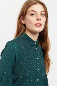 Louche Monroe Micro Dot Statement Sleeve Blouse in Green