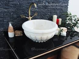 Afyon Beyaz Dekoratif Dogal Tas Tezgah Ustu Lavabo Kavun Dilim Ev Dekorasyonu Lavabolar Banyo Tezgah Banyo Lavabo