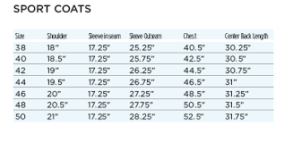 curious sport coat sizing chart 2019